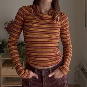 SOLD Retro Free People Multicolor Striped Cowl Neck Sweater - Small